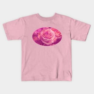 pink roses mask floral glitter love pattern sparkly romantic flowers Kids T-Shirt